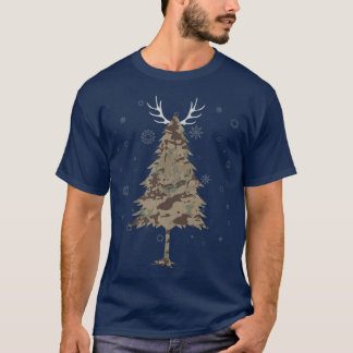 Camo kerstboomsneeuw Graphic Funny Hunting T-shirt