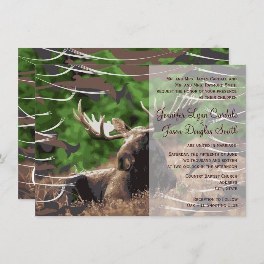 Camo Moose Hunting Thème Mariage Invitations (Devant / Derrière)