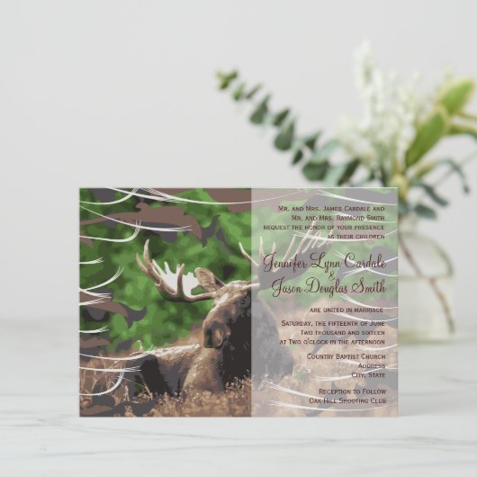 Camo Moose Hunting Thème Mariage Invitations (Debout devant)