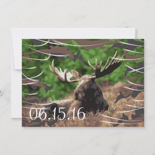Camo Moose Hunting Thème Mariage Invitations (Dos)
