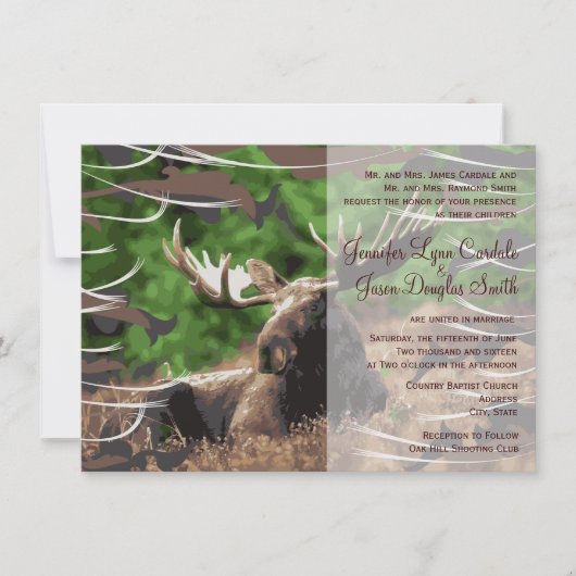 Camo Moose Hunting Thème Mariage Invitations (Devant)