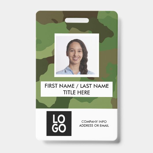 Camo Pattern Custom Employee Photo Name Badge (Voorkant)