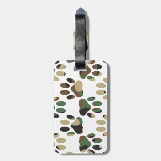 Camo Pattern Dog Paw Print Custom Name Bagagelabel (Achterkant verticaal)
