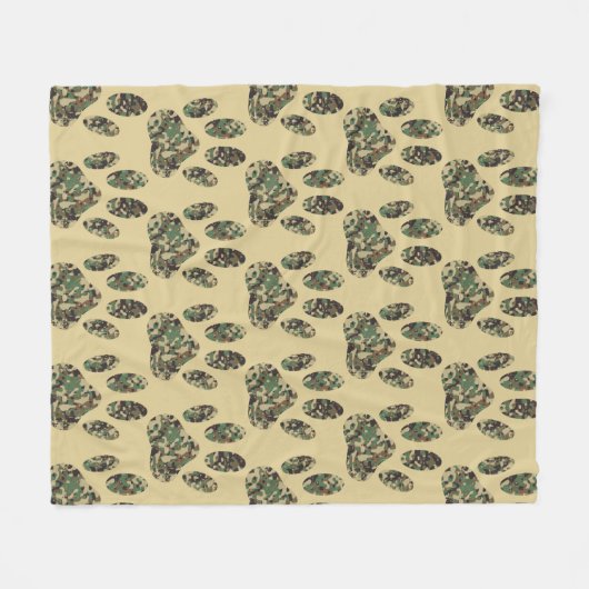 Camo Pattern Dog Paw Print Fleece Deken (Voorkant (Horizontaal))