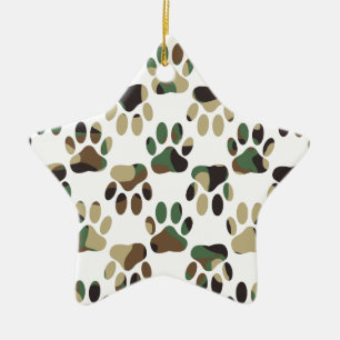 Camo Pattern Dog Paw Print Keramisch Ornament