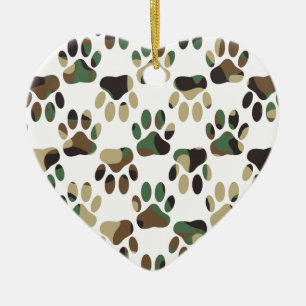 Camo Pattern Dog Paw Print Keramisch Ornament
