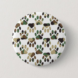 Camo Pattern Dog Paw Print Ronde Button 5,7 Cm