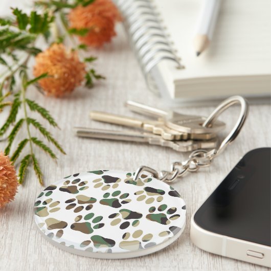 Camo Pattern Dog Paw Print Sleutelhanger (Voorkant Rechts)