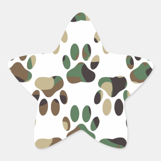 Camo Pattern Dog Paw Print Ster Sticker (Voorkant)