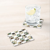 Camo Pattern Dog Paw Print Vierkante Kartonnen Onderzetter (Insitu)