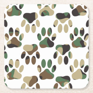 Camo Pattern Dog Paw Print Vierkante Kartonnen Onderzetter