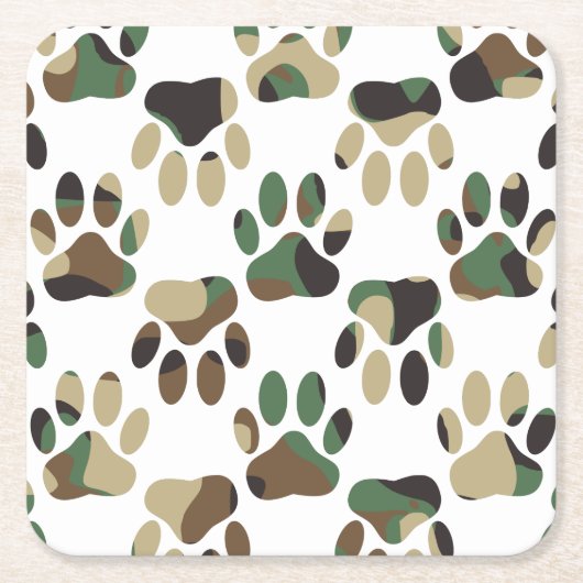 Camo Pattern Dog Paw Print Vierkante Kartonnen Onderzetter (Voorkant)