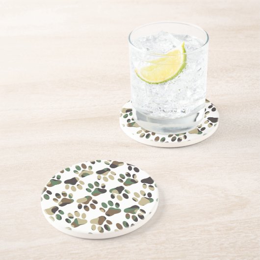 Camo Pattern Dog Paw Print Zandsteen Onderzetter (Zijkant)
