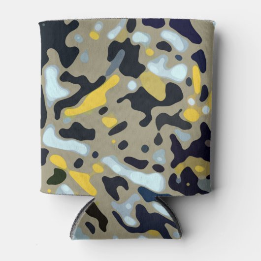 Camo Pattern - Geel White Beige Blue Black Blikjeskoeler (Voorkant)