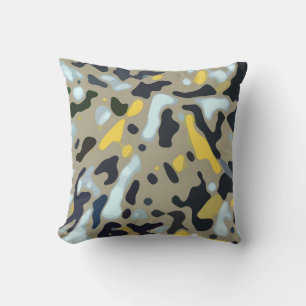Camo Pattern - Geel White Beige Blue Black Buitenkussen