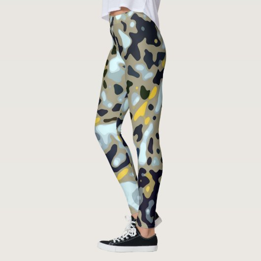 Camo Pattern - Geel White Beige Blue Black Leggings (Links)