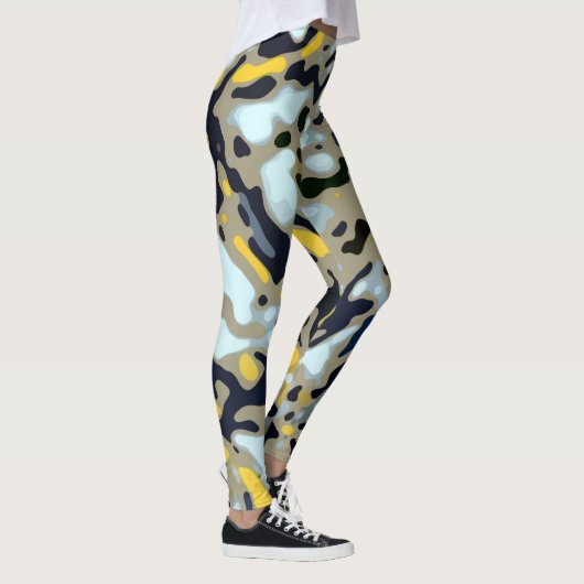 Camo Pattern - Geel White Beige Blue Black Leggings (Rechts)