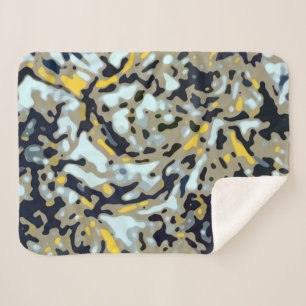 Camo Pattern - Geel White Beige Blue Black Sherpa Deken