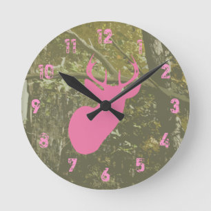 Camo & Pink Deer Clock Ronde Klok