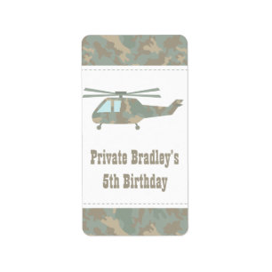 Camo Print Helicopter Army Boys Birthday Party Etiket