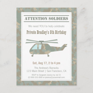 Camo Print Helicopter Army Boys Birthday Party Kaart