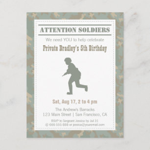 Camo Print Soldier Silhouette Army Birthday Party Kaart