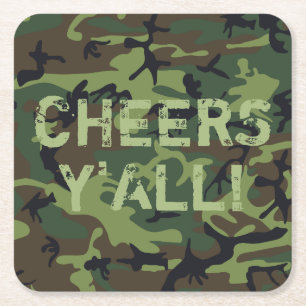 Camo Proost Y'All Vierkante Kartonnen Onderzetter