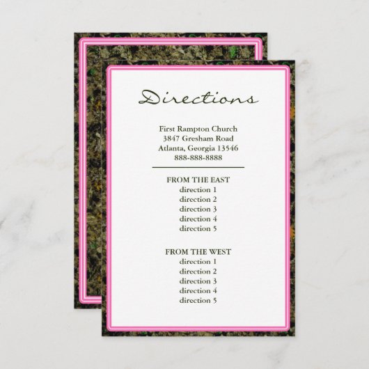 Camo Roze aangepaste bruiloft-richting jagen Informatiekaartje (Voorkant / Achterkant)