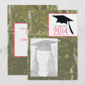 Camo & Roze Klasse van 2014 Foto Afstuderen Invite Kaart (Voorkant / Achterkant)