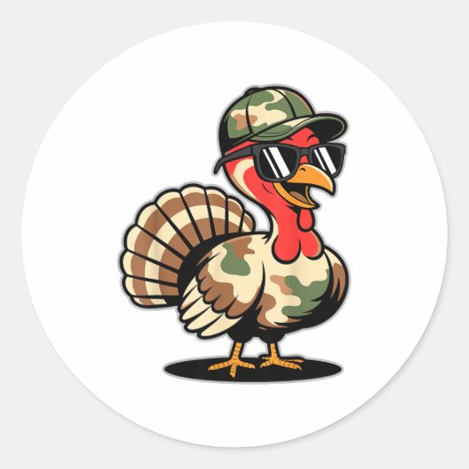 Camo Turkey Day Hunting Fall Thanksgiving Ronde Sticker (Voorkant)