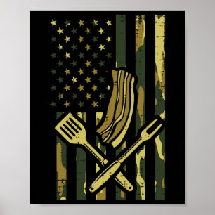 Camo US Flag BBQ Meat Grill Byrbecue Patriot Manne Poster