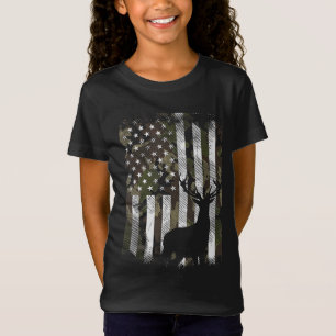 Camo US Flag Deer Elk Buck Camoflage Hunte T-shirt