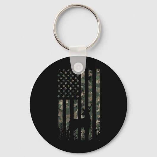Camo Us Flag Deer Elk Buck Camouflage Hunting Hunt Sleutelhanger (Voorkant)