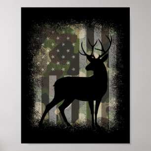 Camo US Flag Deer Elk Buck Hunting Camouflage Hunt Poster