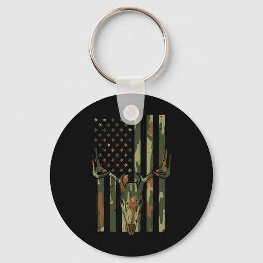 Camo Us Flag Deer Skull Hunting Patriotic Sleutelhanger (Voorkant)