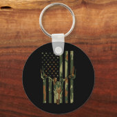 Camo Us Flag Deer Skull Hunting Patriotic Sleutelhanger (Voorkant)