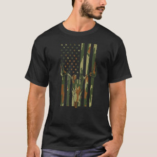 Camo US Flag Deer Skull  Hunting Patriotic T-shirt