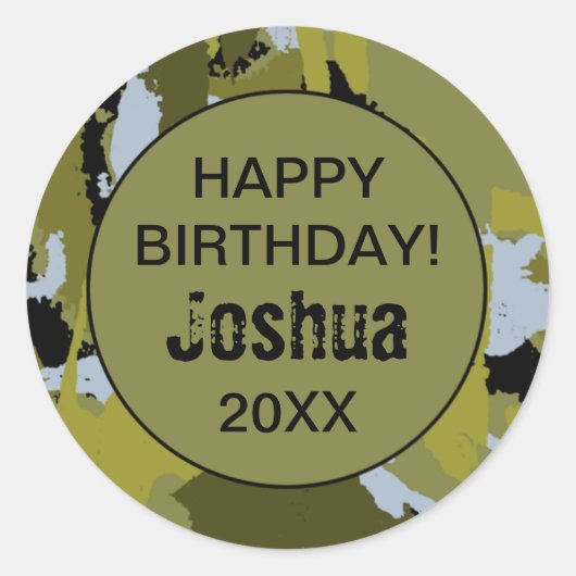 Camo Verjaardagsfeestje Sticker (Voorkant)