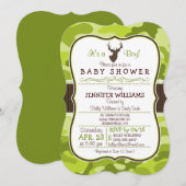 Camo vert avec Buck; Invitation Baby shower garçon (Devant / Derrière)