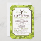 Camo Vert, Cerf ; Invitation Baby shower Garçon (Devant)