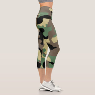 Camo Vert Haut-Taille Capri Leggings