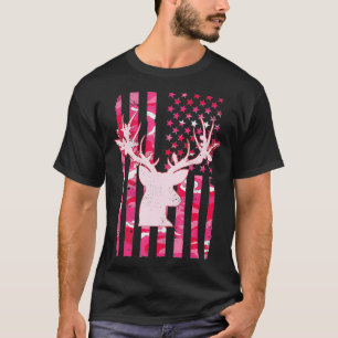 Camo Whitetail Buck Deer Pink Camoue USA T-shirt