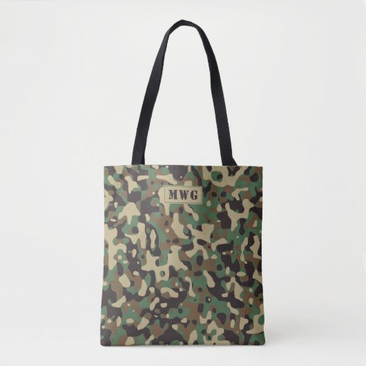 Camocamouflagepatroonmonogram initialen draagtas (Voorkant)