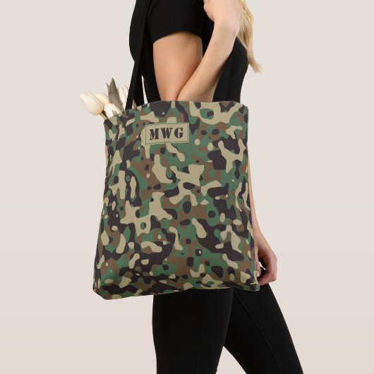 Camocamouflagepatroonmonogram initialen draagtas (Dichtbij)