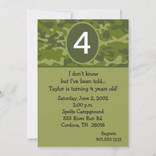 Camoflauge Birthday-uitnodigingen Kaart (Voorkant)