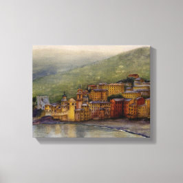 Camogli, Italië waterverf schilderij verpakt Canvas Afdruk
