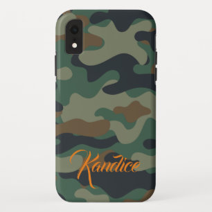 Camoppatroon met Oranje monogram iPhone XR Hoesje
