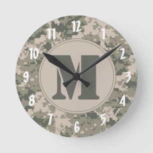 Camouflage ACU Monogramme Monogramme Horloge mural