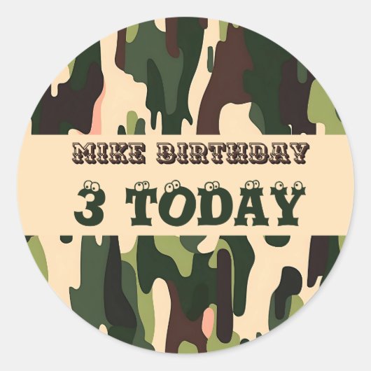 Camouflage Anniversaire Classic Round Sticker (Devant)