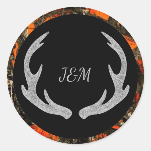 Camouflage Antler Monogram Bruiloft Sticker (Voorkant)